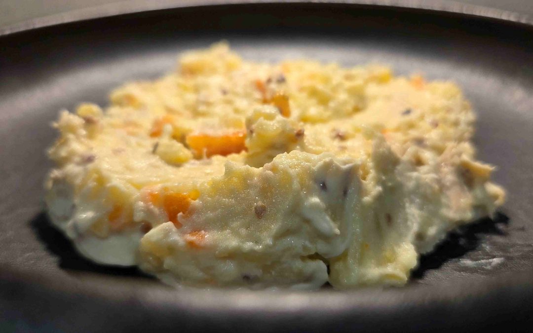 ENSALADILLA CON BERENJENA A LA LLAMA, MOSTAZA Y MIEL